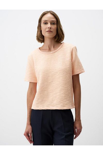 Jimmy Key Peach Round Neck Relaxed Fit Knitted Blouse