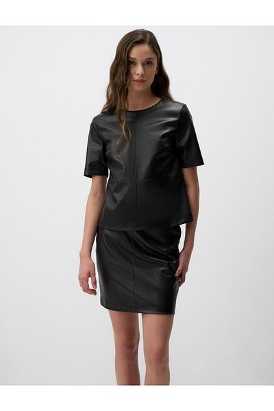 Jimmy Key Black Straight Cut Normal Waist Leather Skirt