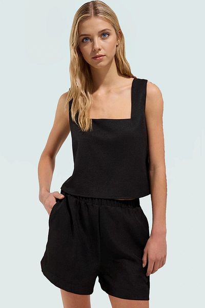 PayBuy Women's Linen Look High Waist Short Shorts Blouse Set Carefully Selected for Casual Summer Combinations