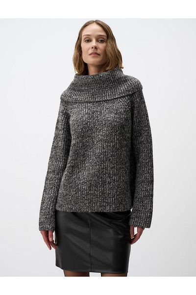 Jimmy Key Pulover din tricot cu mânecă lungă, gri închis, cu gât roscat
