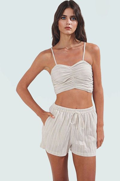 PayBuy Summer Women's Short Blouse Shorts Set 100 Cotton Woven Fabric Casual Beach Trend Design and Stylish