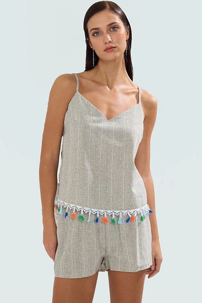 PayBuy Stylish Striped Linen Look Beach Blouse Shorts Set Casual Summer Design Premium Quality Trend