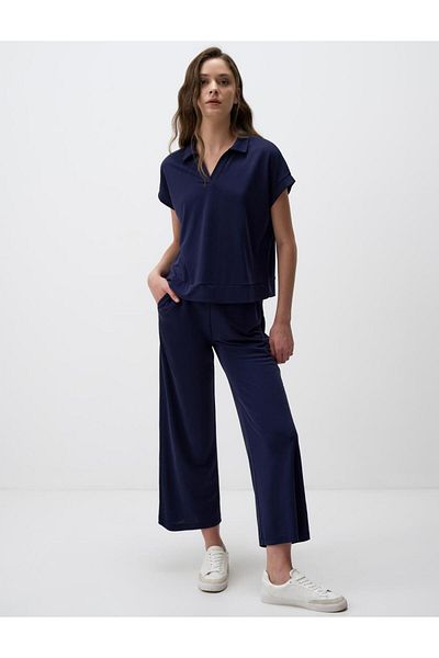 Jimmy Key Navy Blue Polo Neck Short Sleeve Knitted Sweatshirt