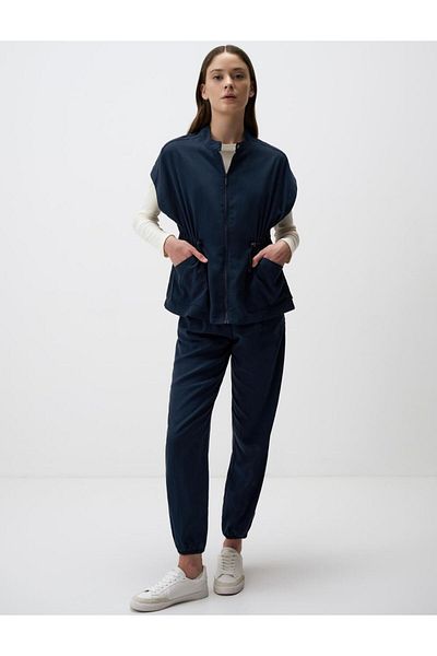 Jimmy Key Navy Blue Narrow Leg Normal Waist Gabardine Trousers with Cargo Pockets