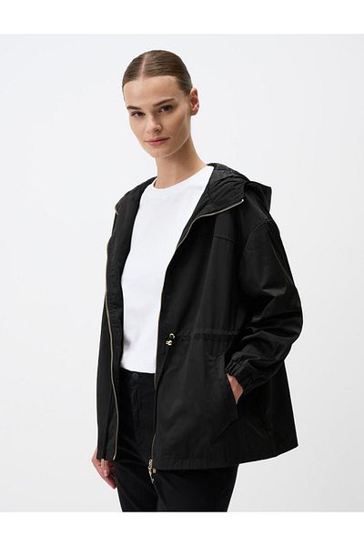 Jimmy Key Black Waist Tied Hooded Raincoat