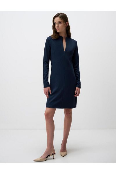 Jimmy Key Navy Blue Relaxed Fit Long Sleeve Zippered Mini Dress