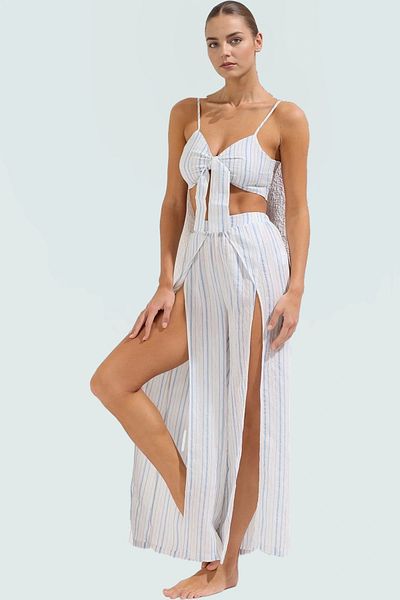 PayBuy Stylish Striped Beach Suit Comfortable Long Crinkle Woven Polyester Distinctive Material Carefully Selected