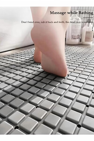 Generic Simple Grid Non-slip Bathroom Mat Shower Foot Massage Mat With Drain Holes And Suction Cup 38*71cm