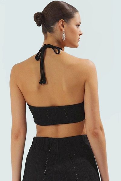 PayBuy Lace Detail Halter Neck Crop Blouse and Wide Leg Pants Beach Set Custom Design