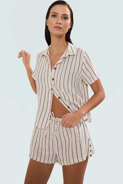 PayBuy Striped Cotton Muslin Beach Shirt Shorts Set Casual Summer High Quality Trend Design