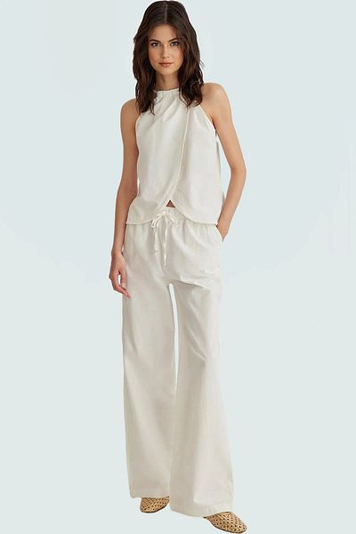 PayBuy Cotton Halter Neckline Blouse Wide Leg Pants Summer Suit Comfortable and Stylish Quality Craftsmanship