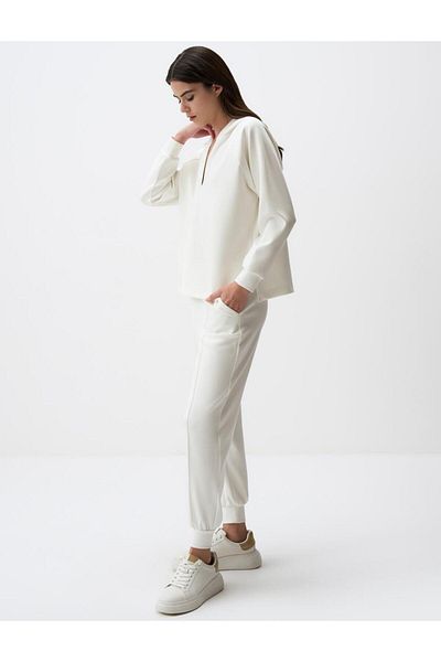 Jimmy Key White High Waist Slim Leg Pocket Jogger Trousers