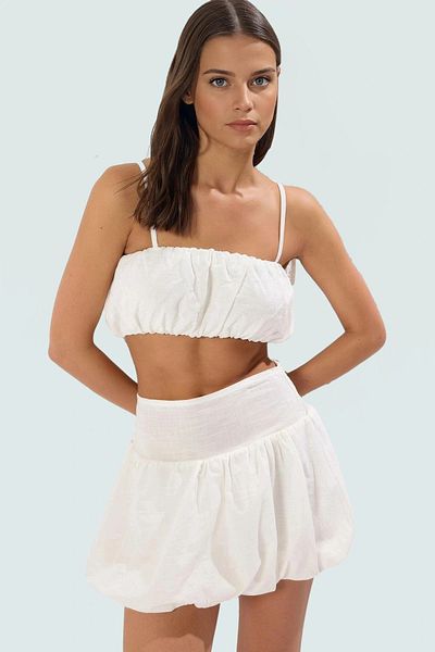 PayBuy Women's Cotton Flared Woven Crop Blouse Skirt Summer Set High Quality Zarifane Design