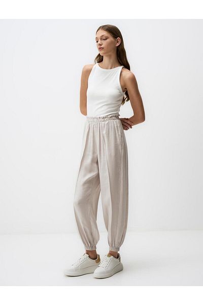 Jimmy Key Beige Elastic Waist Skinny Trousers with Pockets
