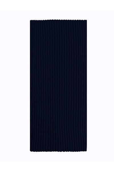 Jimmy Key Navy Blue Stripe Patterned Wool Scarf