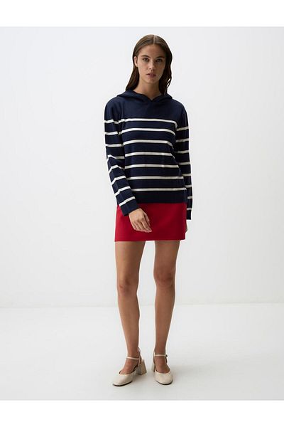 Jimmy Key Navy Blue Stripe Patterned Hooded Sweatshirt