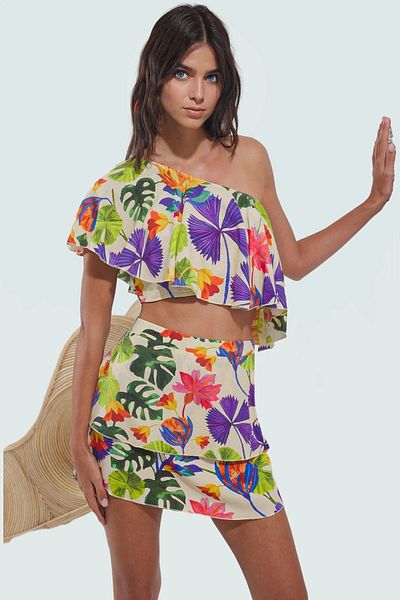 PayBuy Summer Women's Mini Beach Suit Tropical Pattern Viscose Cotton Fabric Professional Appearance