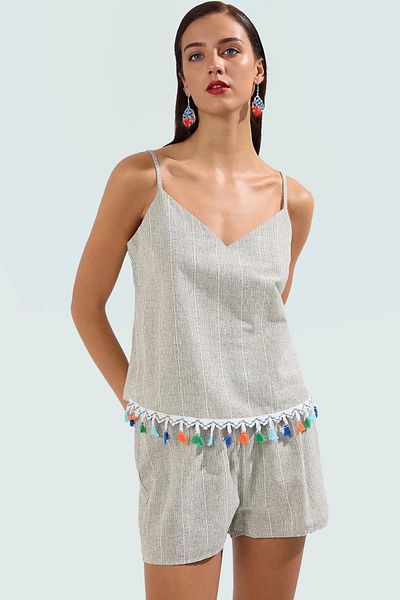 PayBuy Stylish Striped Linen Look Beach Blouse Shorts Set Casual Summer Design Premium Quality Trend
