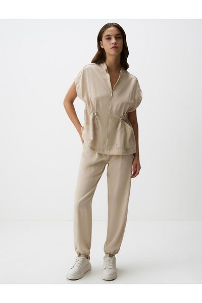 Jimmy Key Stone Narrow Leg Normal Waist Gabardine Trousers with Cargo Pockets