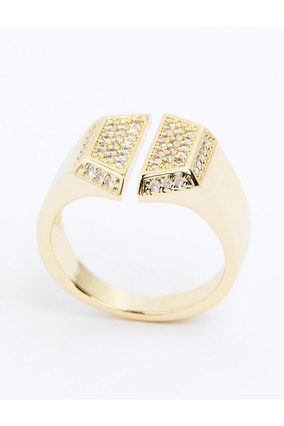 Jimmy Key Gold Color Embossed Pattern Shiny Stone Ring