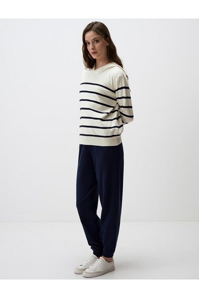Jimmy Key Navy Blue High Waist Elastic Leg Jogger Trousers