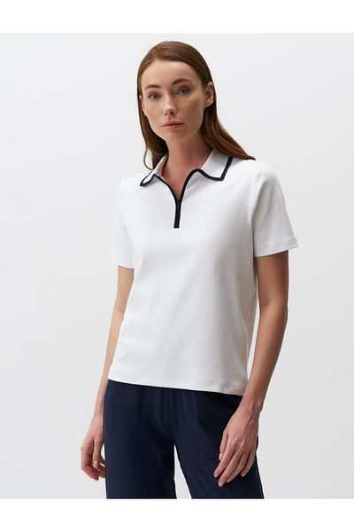 Jimmy Key White Polo Collar Short Sleeve Detailed T-Shirt