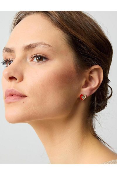 Jimmy Key Red Color Heart Figured Earrings