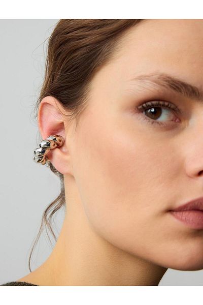 Jimmy Key Silver Color Twist Patterned Hoop Earrings