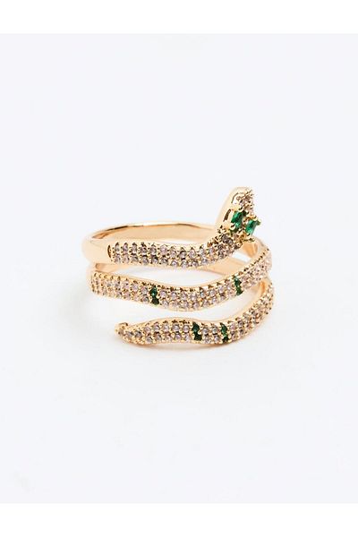Jimmy Key Gold Color Snake Figured Shiny Stone Ring