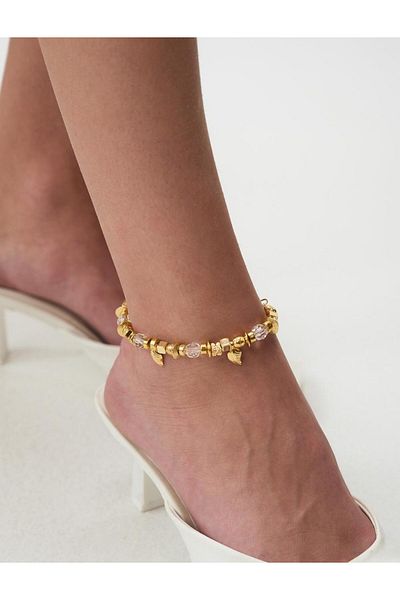 Jimmy Key Gold Color Dorica Stone Leaf Figured Anklet