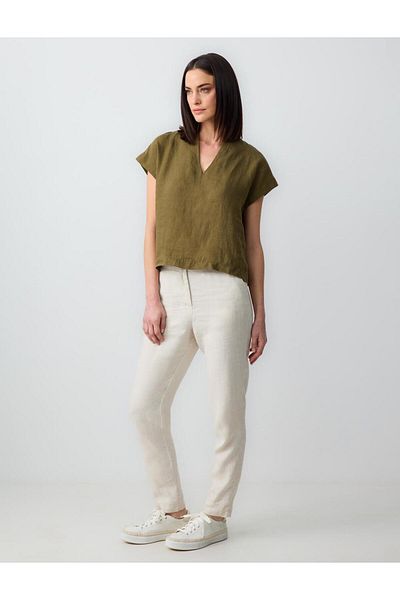 Jimmy Key Stone 100% Linen High Waist Regular Leg Trousers