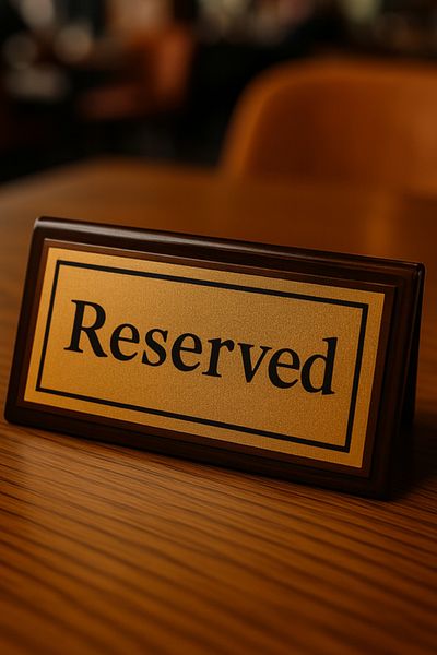 Happynesso Black Plexiglass Top Single Direction Gold Metal "Reserved" Lettering from Table Writing Series - 100 mm X 50 mm