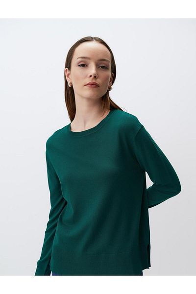 Jimmy Key Pulover tricot de bază cu mânecă lungă verde