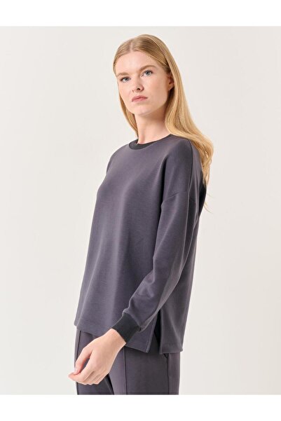 Jimmy Key Antrasit Uzun Kollu Oversize Bisiklet Yaka Sweatshirt