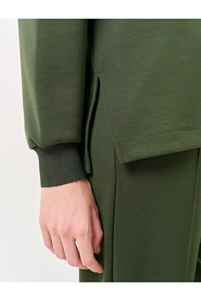 Jimmy Key Khaki hosszú ujjú, túlméretezett nyakú pulóver