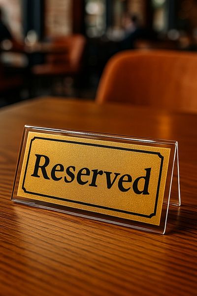 Happynesso Transparent Plexiglass Top Single Direction Gold Metal "Reserved" Lettering from Table Writing Series - 100 mm X 50 mm