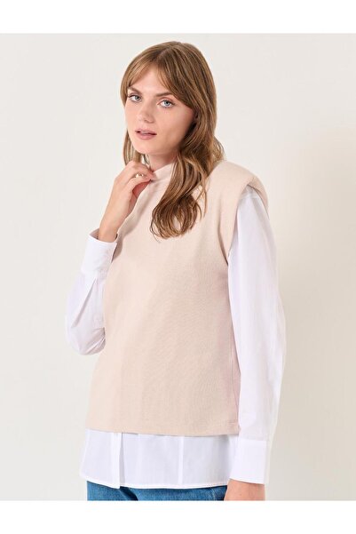 Jimmy Key Béžová pletená halenka bez rukávů s vycpaným polstrováním