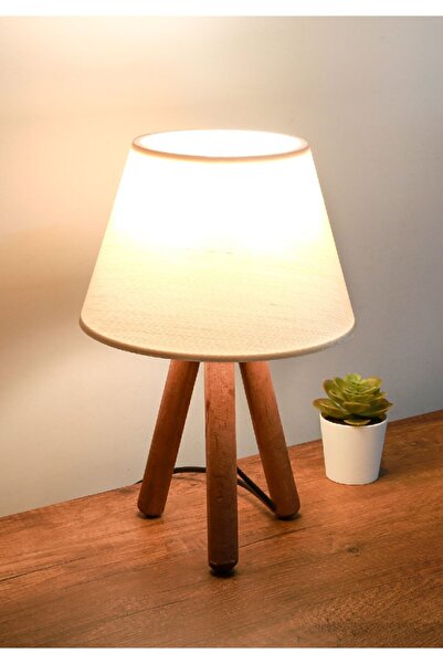 HOMİNG Wooden Cream Fabric - Head Design Lampshade Ayd-3170