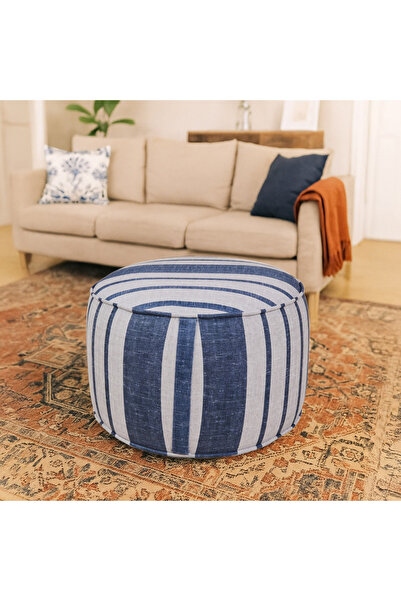 Just Home Nautical Puf - Mavi / Krem - 36x56x56 cm