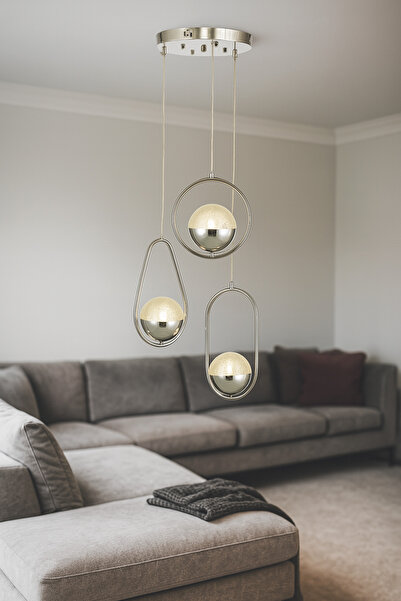 Avizemoda Serra 3'lü Akrilik Toplu Salon Oturma Odası Modern Sarkıt Avize - K...