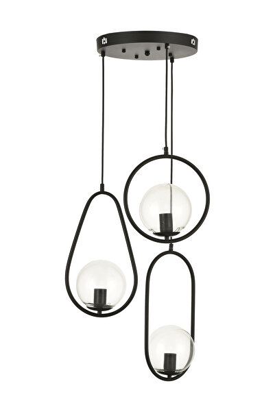 Avizemoda Serra 3'lü Şeffaf Camlı Salon Oturma Odası Modern Sarkıt Avize - Siyah