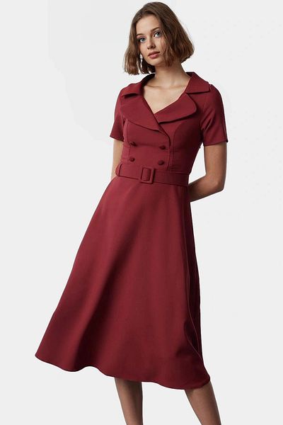 PayBuy Women's Skater Dress Woven Fabric Business Dress Carefully Selected Modern Style with Belt