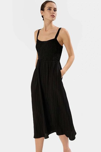 PayBuy Stylish V Neck Midi Dress 97% Polyester Crinkle Woven Comfortable Summer Casual High Quality and