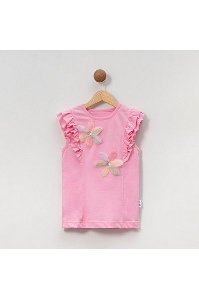Overdo Girls' Floral Ruffle Short Sleeve 100% Cotton T-Shirt