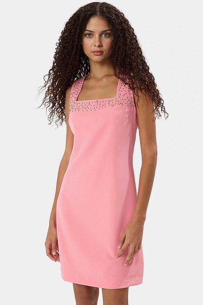 PayBuy Stylish Mini Dress Stone Detailed Finike Woven Summer Dress Distinguished Material Carefully Selected Appearance