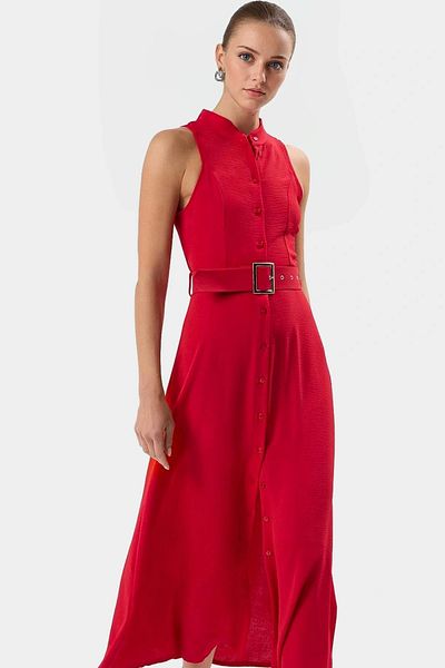 PayBuy Maxi Belted Shirt Dress Woven Polyester Summer Stylish Design Distinguished Material Trend