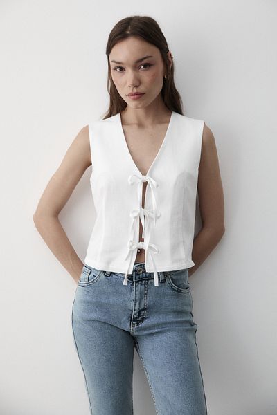 JASTE Women's White Tie-Up Linen Vest