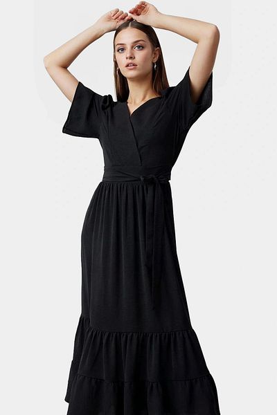 PayBuy Women's Midi Length Aerobin Woven Dress Belted V Neck Design Quality Craftsmanship