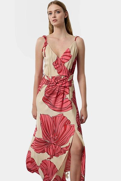 PayBuy Maxi Leopard Patterned a Line Viscose Dress Slit Detail Casual Elegance Distinguished Material