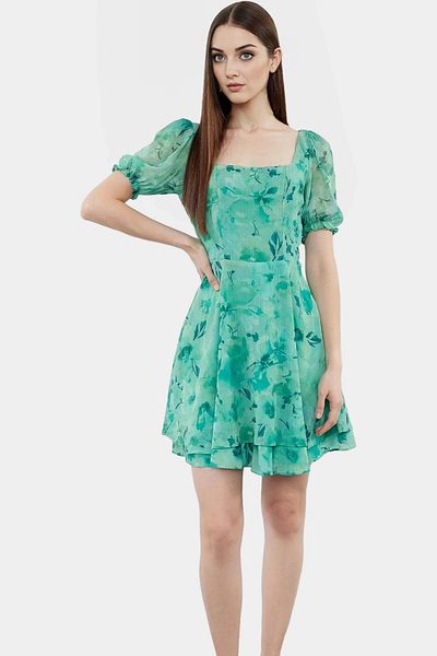 PayBuy Chiffon Mini Dress Balloon Sleeve Square Collar Summer Woven Long-Lasting Zarifane Design Stylish Appearance